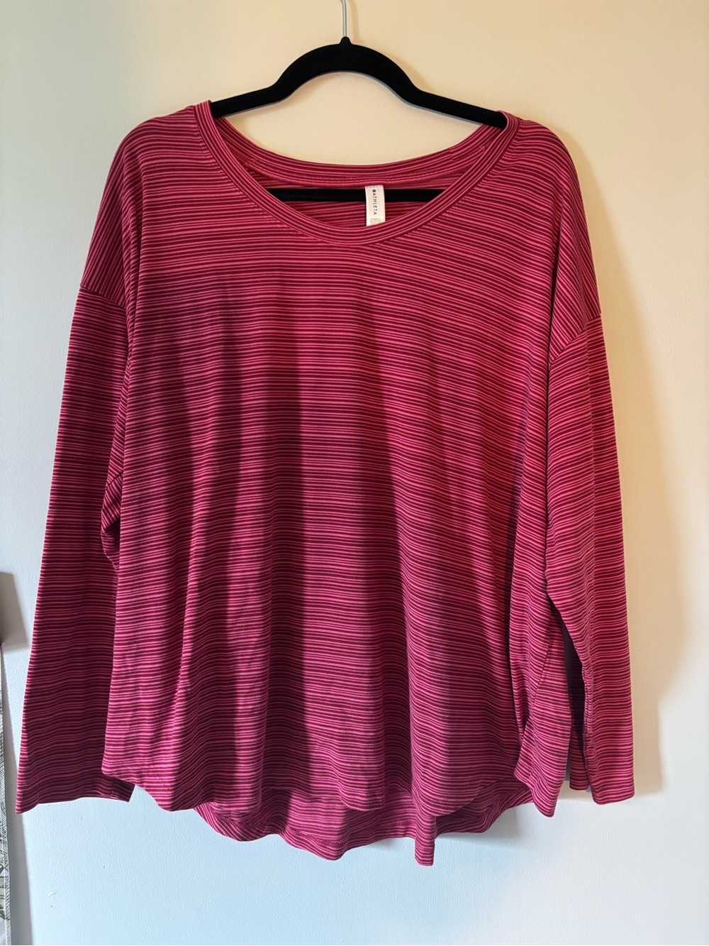 Athleta Pink Striped Long Sleeve Crewneck Top- 2X